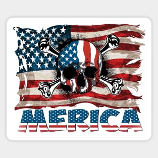 Skull 4th July American Flag -MERICA- Independence Day Magnet